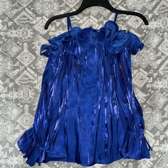 Cato Women’s Royal Blue Shimmer Ruffle Blouse Small NWT - Picture 9 of 10